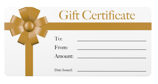 Gift certificate with a gold bow, ideal for giving the Naturally Perfect Gift.