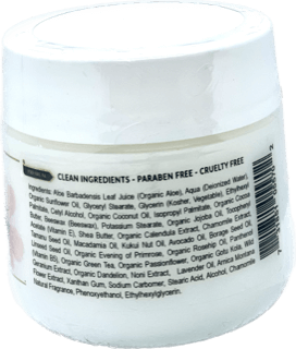 Naturally Perfect Baby Aloe Cream jar showing clean ingredients, paraben-free and cruelty-free labels.